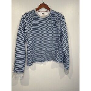 Lands End Serious Sweats Shirt Size Medium Striped Blue Pullover Classic Comfort